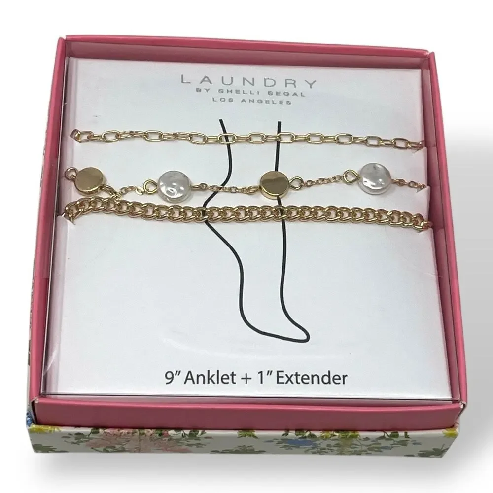 Laundry by Shelli Segal Gold-Tone Anklet Set. Pearl & Coin Charms. New in Box